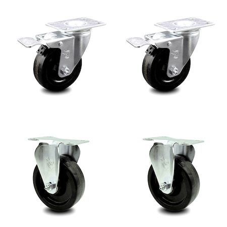 Service Caster 4 Inch Phenolic Swivel Top Plate Caster Lock Brakes 2 Rigid, 2PK SCC-TTL20S414-PHR-2-R-2
